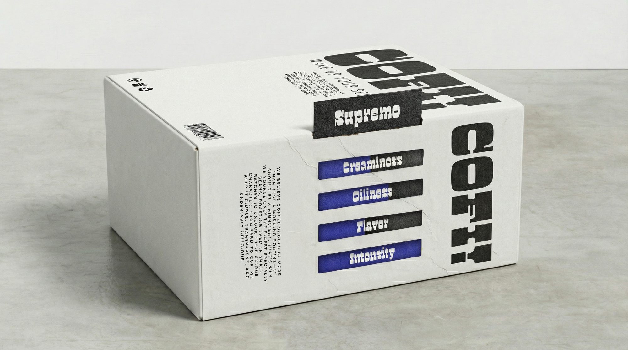 Mockup showing Cofi brand packaging.